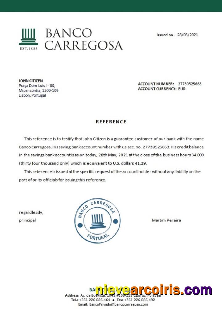 Portugal Banco Carregosa reference